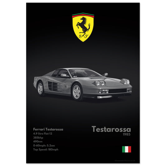 Ferrari Testarossa Poster - Monochrome Collection