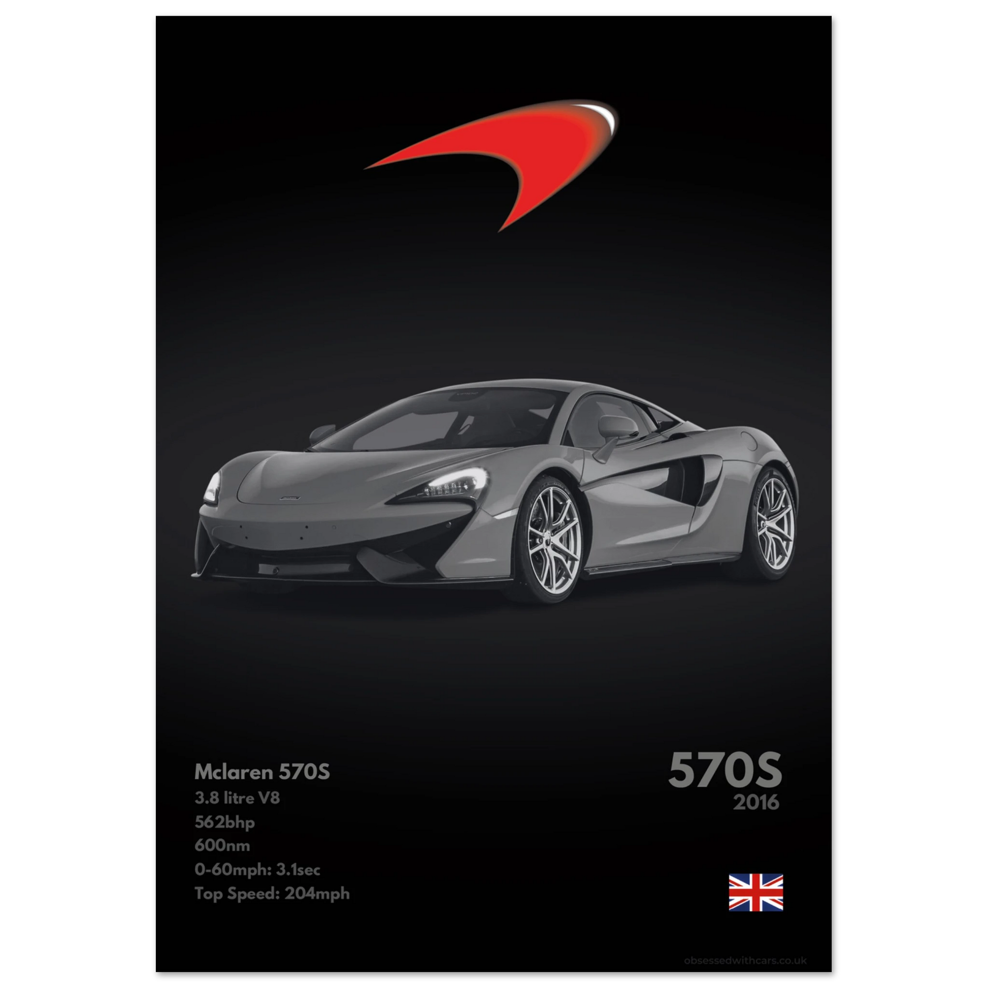 Mclaren 570S Poster - Monochrome Collection