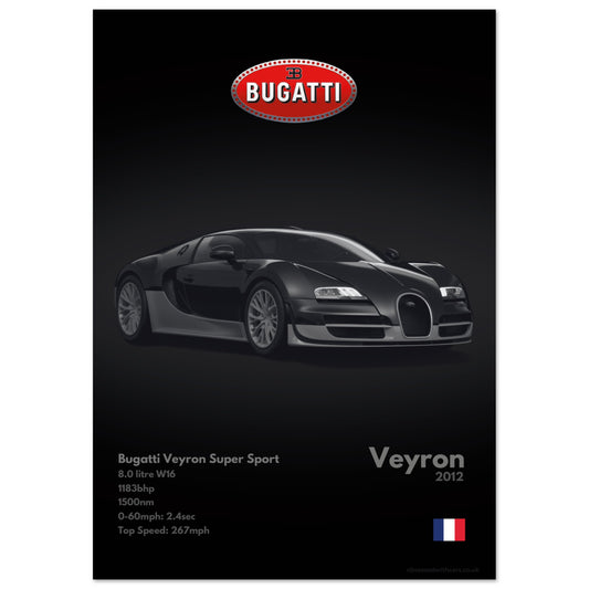Bugatti Veyron Super Sport Poster - Monochrome Collection
