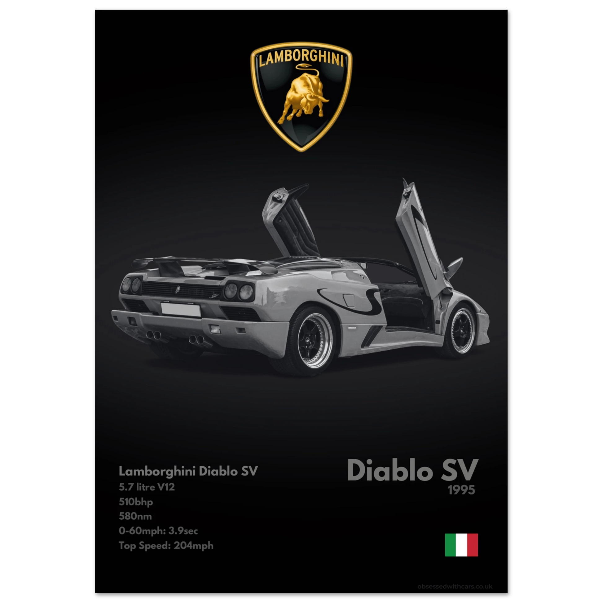 Lamborghini Diablo SV Poster - Monochrome Collection