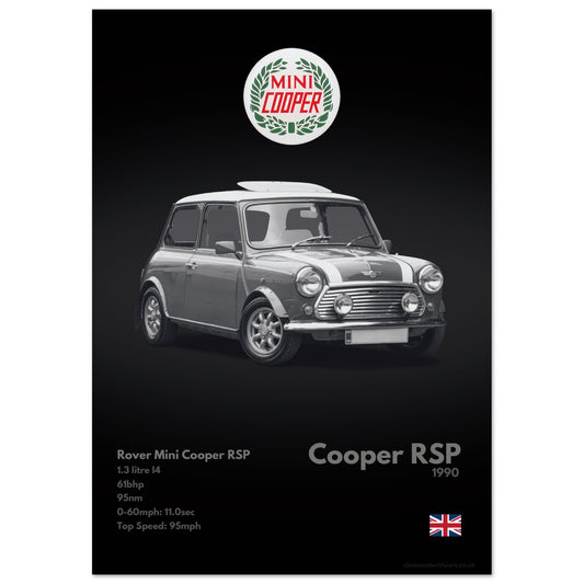 Rover Mini Cooper RSP Poster - Monochrome Collection