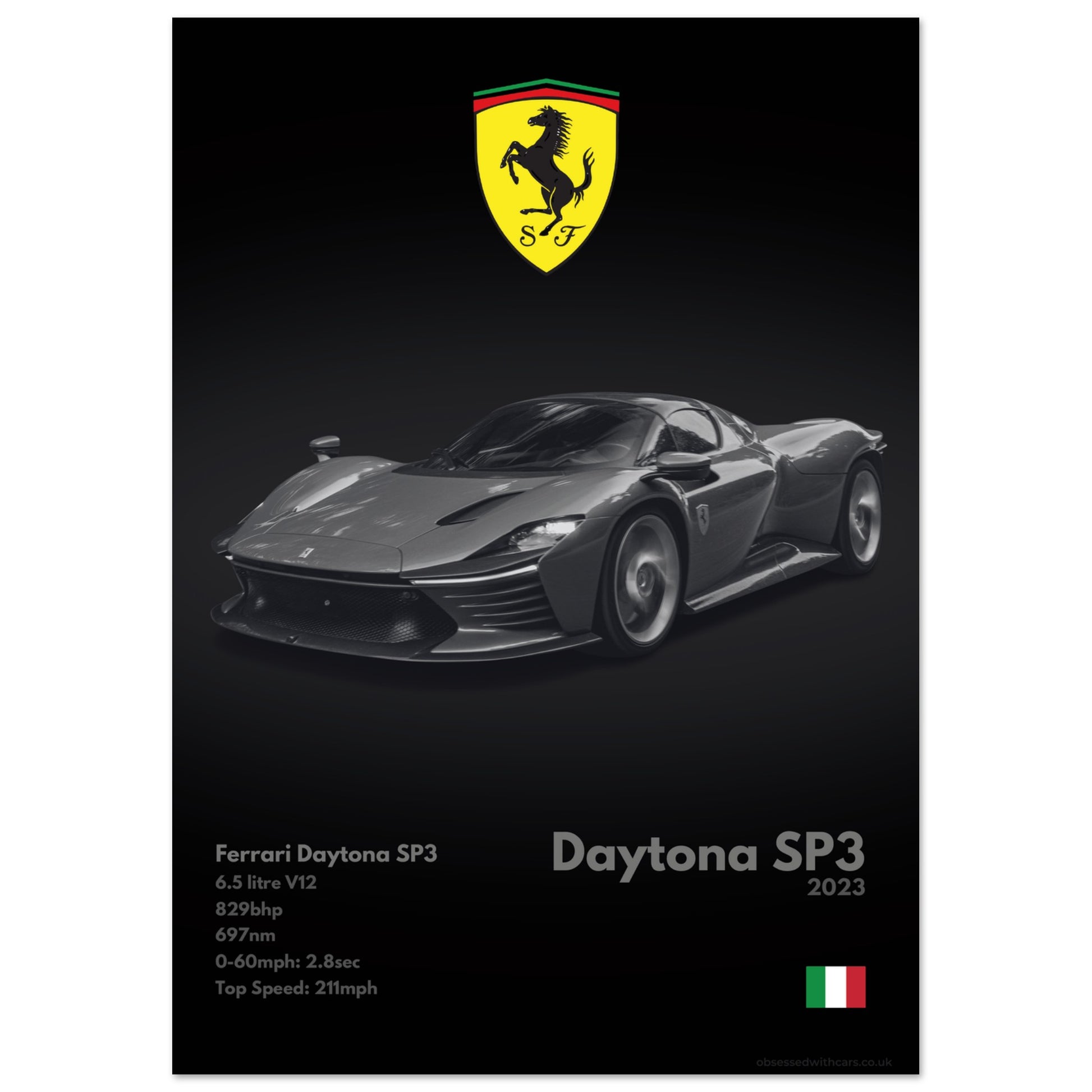 Ferrari Daytona SP3 Poster - Monochrome Collection
