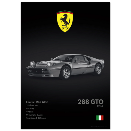 Ferrari 288 GTO Poster - Monochrome Collection