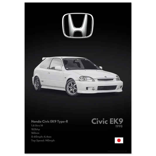 Honda Civic EK9 Type R Poster - Monochrome Collection