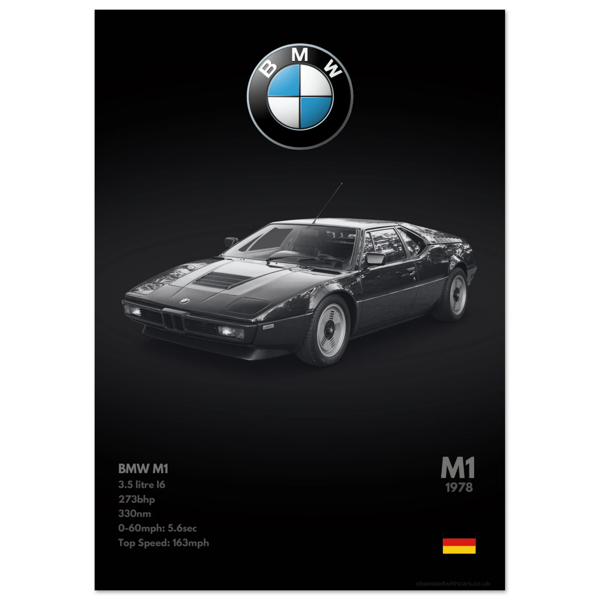 BMW M1 Poster - Monochrome Collection