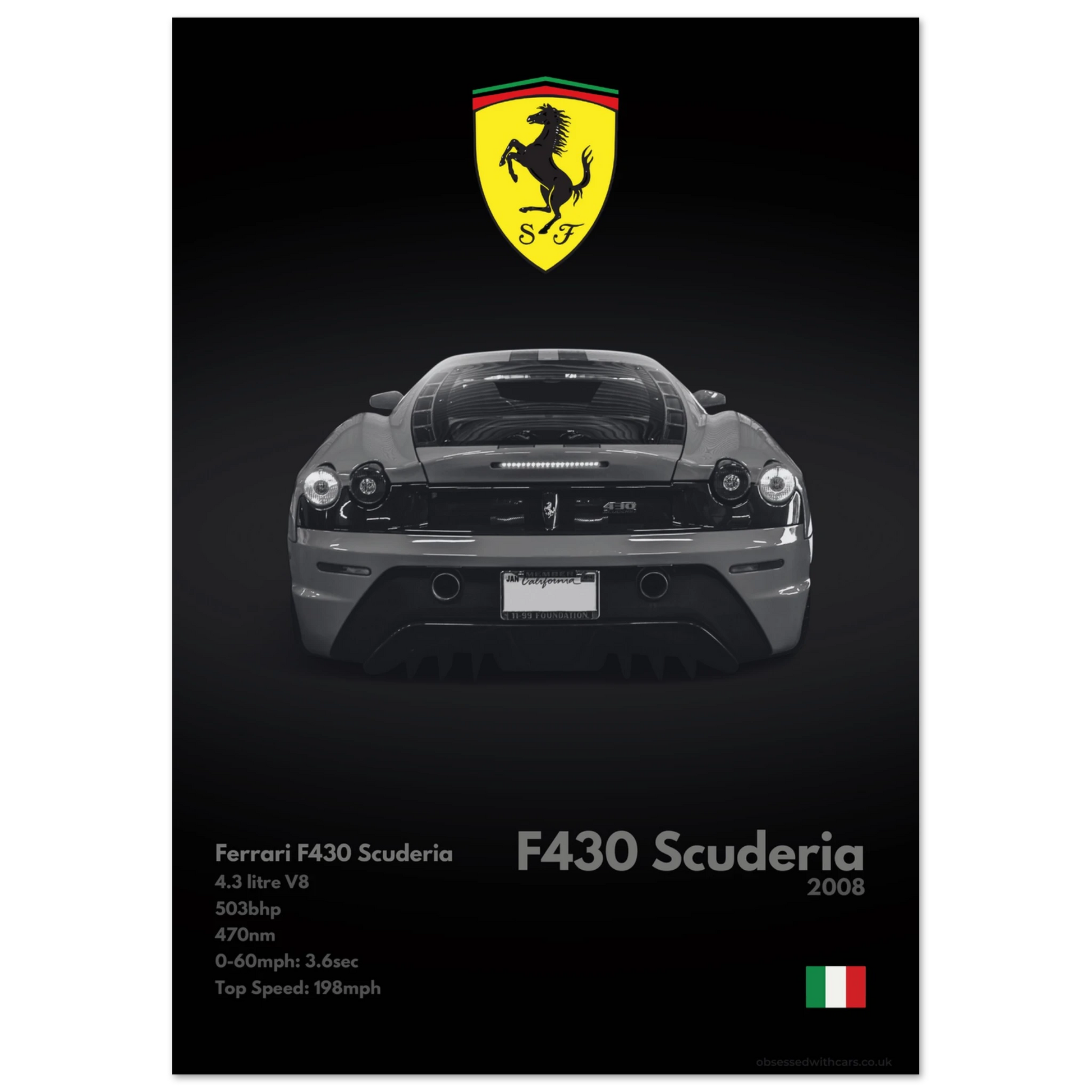 Ferrari F430 Scuderia Poster - Monochrome Collection