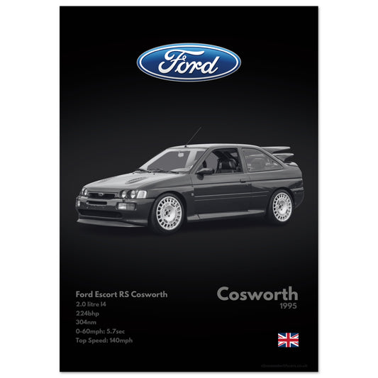 Ford Escort RS Cosworth Poster - Monochrome Collection