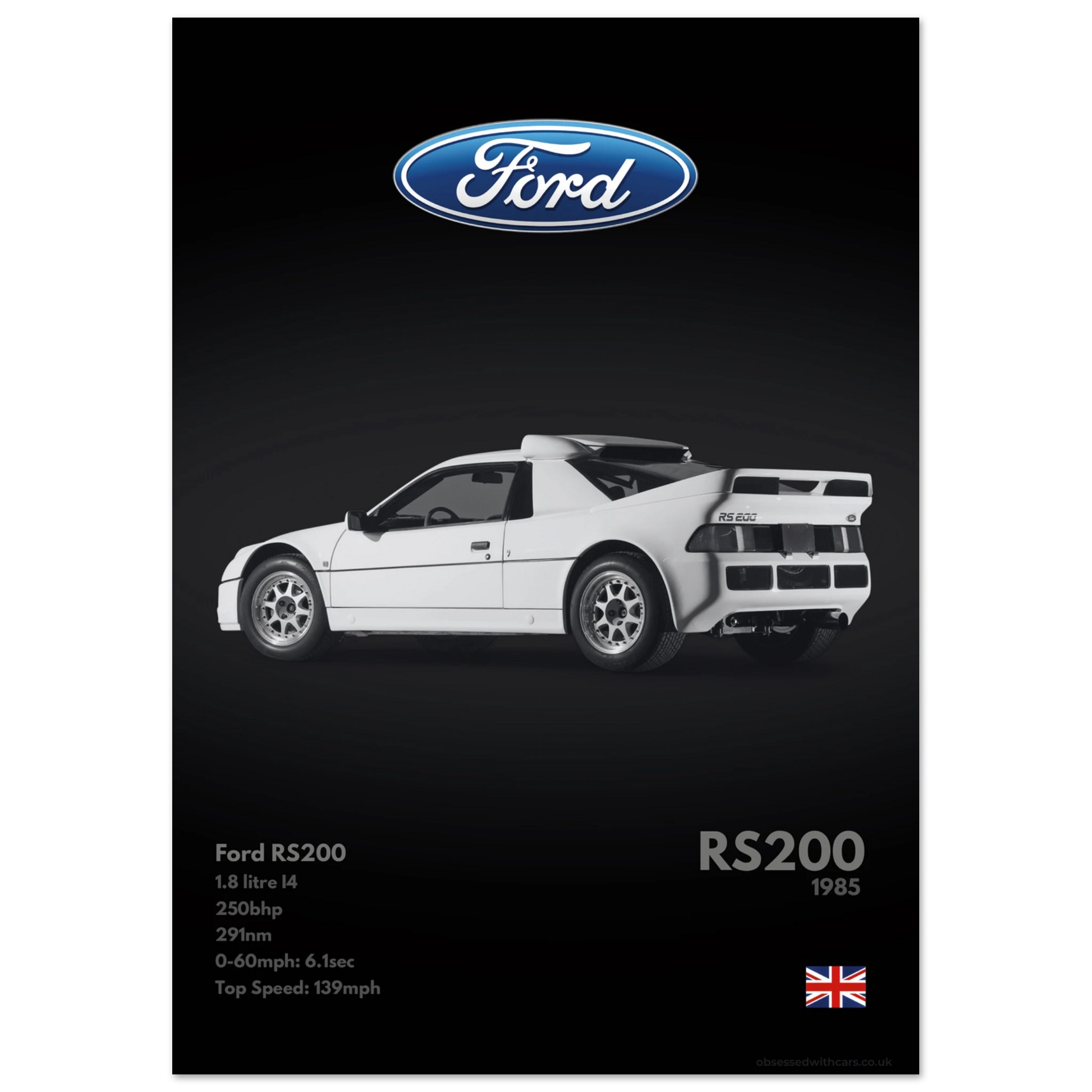 Ford RS200 Poster - Monochrome Collection