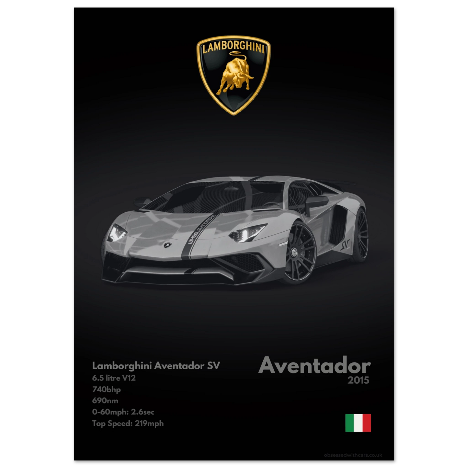 Lamborghini Aventador SV Poster - Monochrome Collection