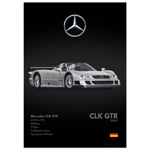 302 Mercedes CLK GTR Poster - Monochrome Collection