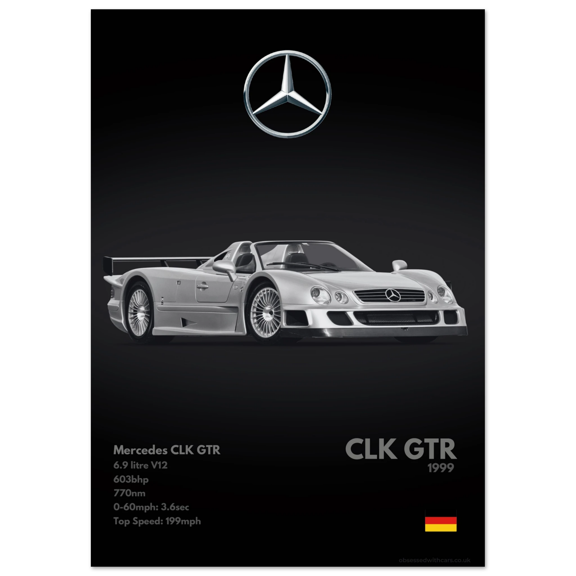 Mercedes CLK GTR Poster - Monochrome Collection
