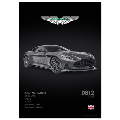 356 Aston Martin DB12 Poster - Monochrome Collection