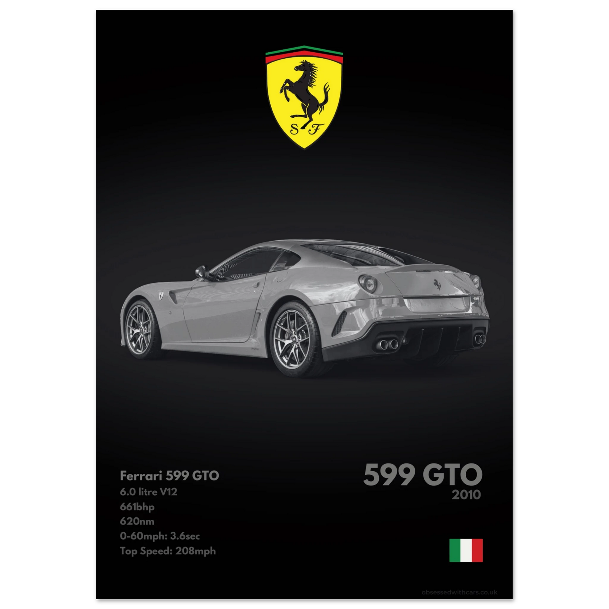 Ferrari 599 GTO Poster - Monochrome Collection