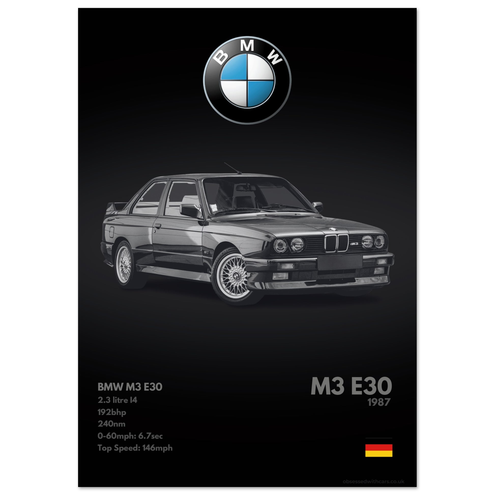 BMW M3 E30 Poster - Monochrome Collection