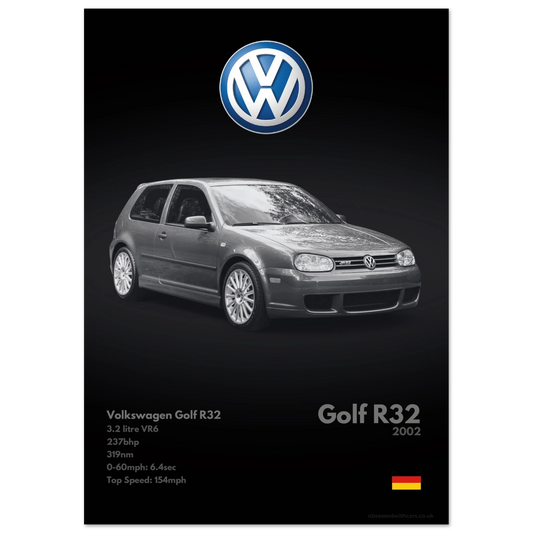 Volkswagen Golf R32 Poster - Monochrome Collection
