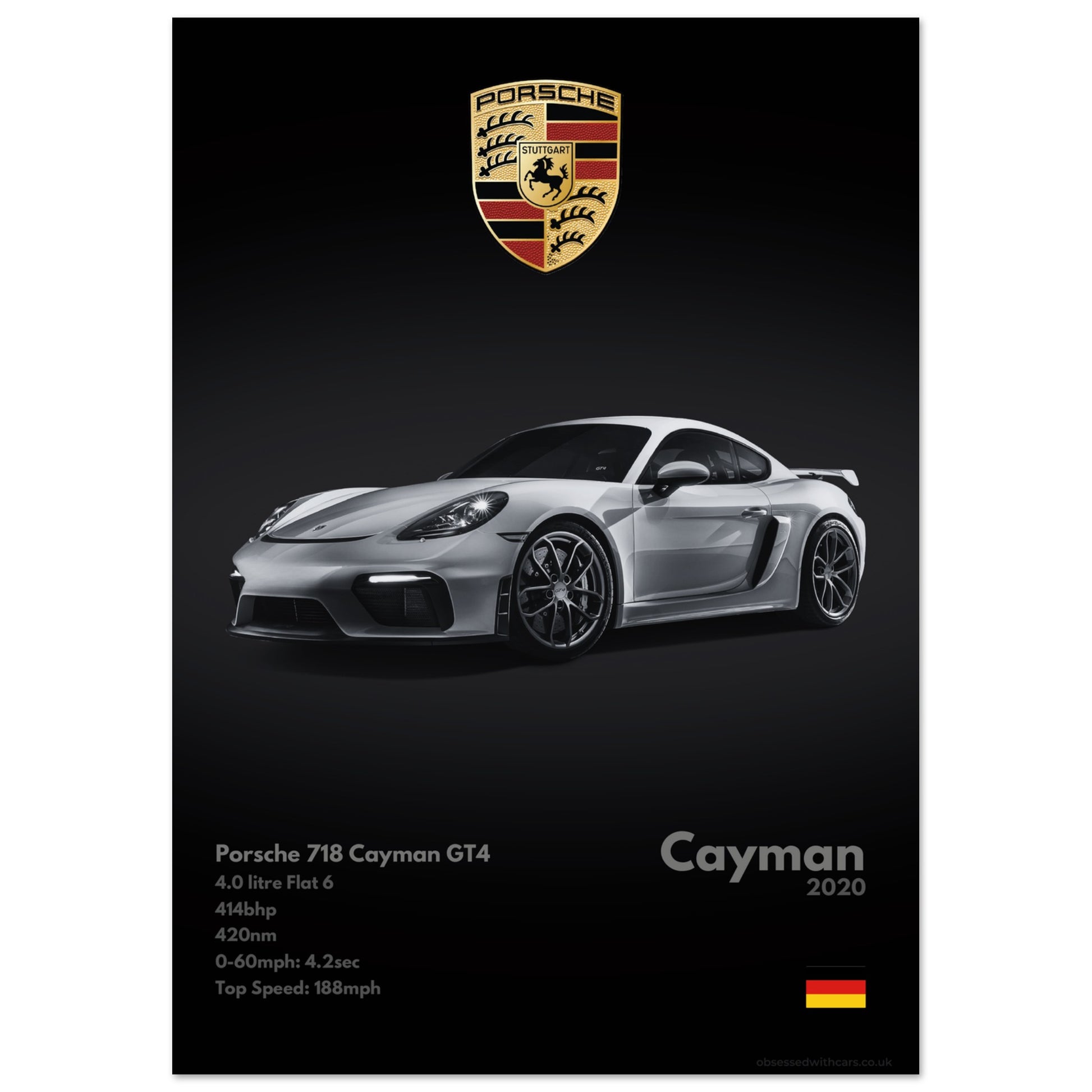 Porsche 718 Cayman GT4 Poster - Monochrome Collection