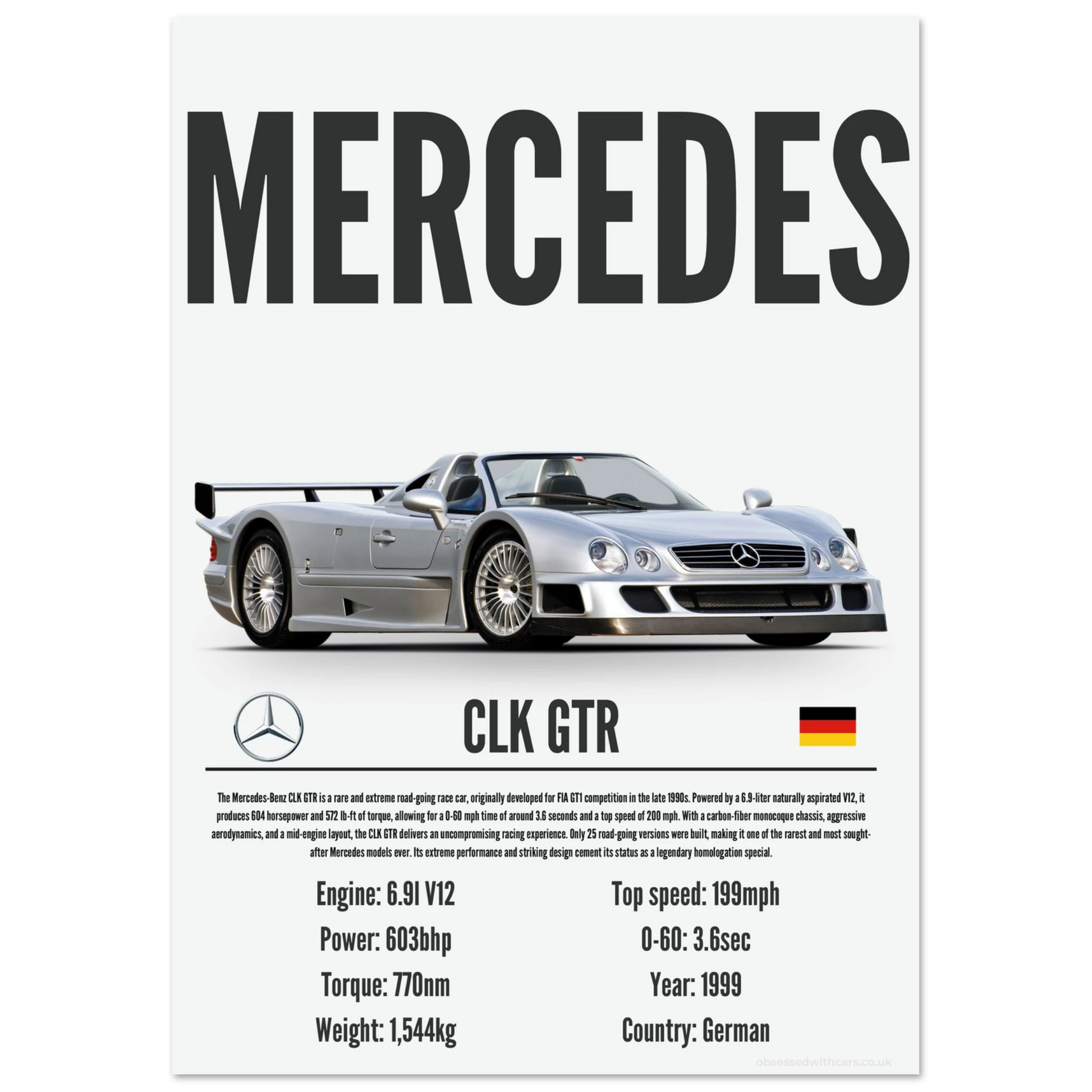 Mercedes CLK GTR Poster - Precision Collection