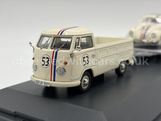 1/43 1968 Volkswagen T1B Pickup & #53 Herbie on Trailer - Schuco | Model Car