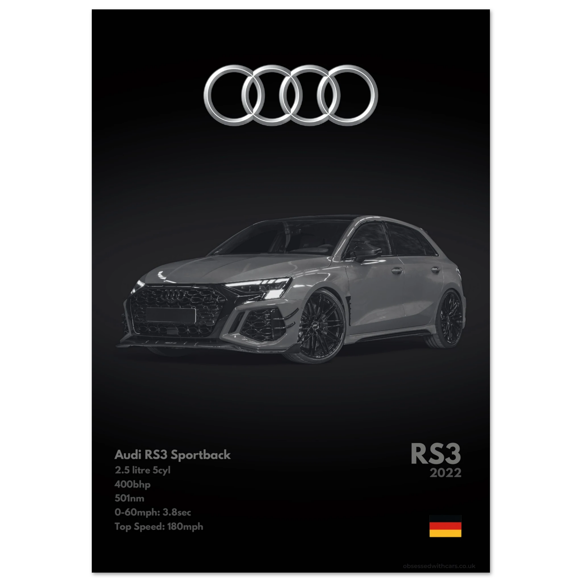 Audi RS3 Poster - Monochrome Collection