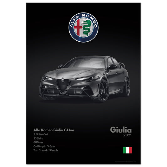 Alfa Romeo Giulia GTAm Poster - Monochrome Collection