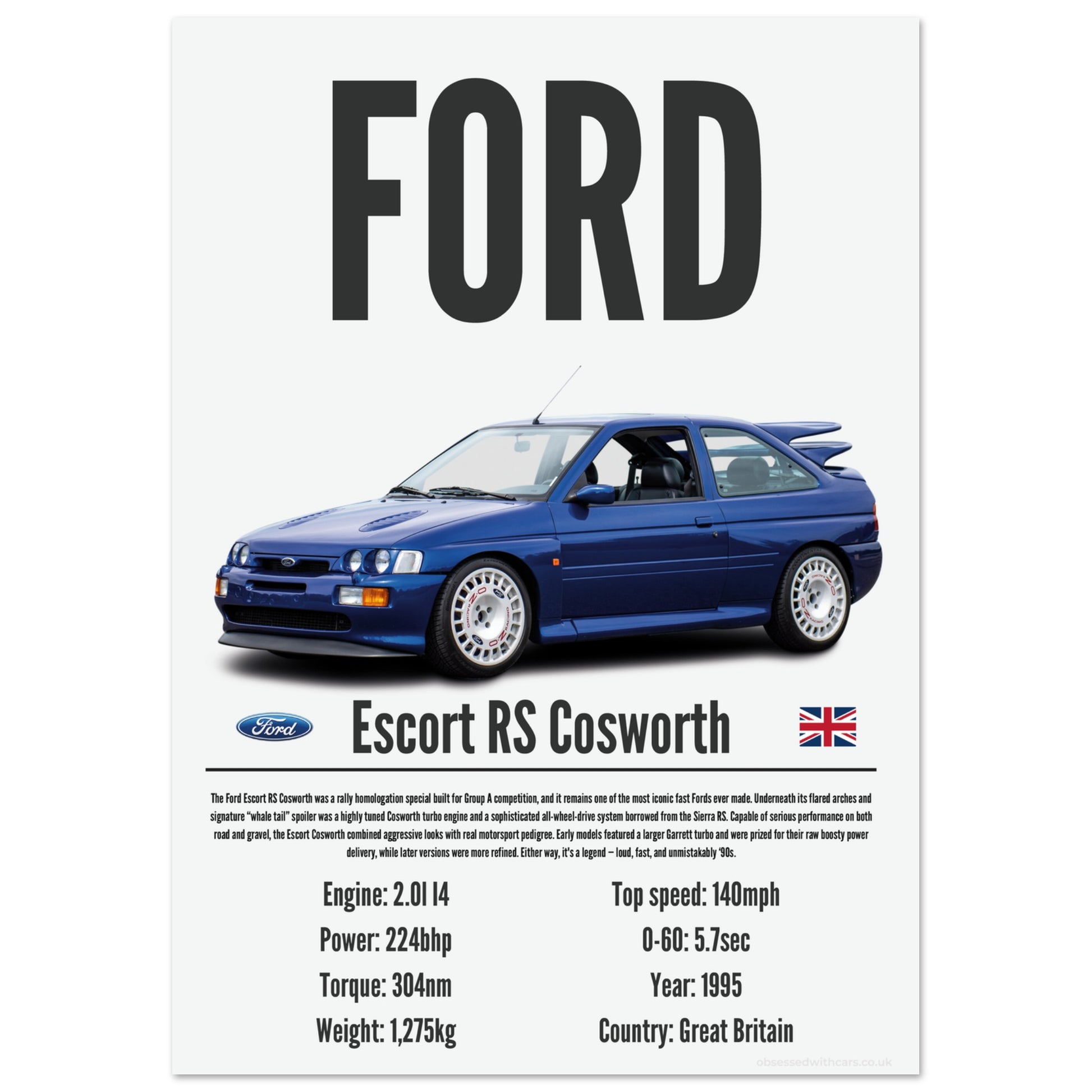Ford Escort RS Cosworth Poster - Precision Collection