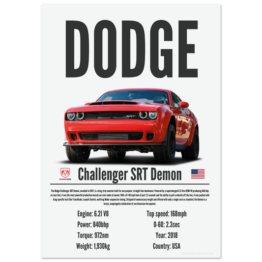 Dodge Challenger SRT Demon Poster - Precision Collection