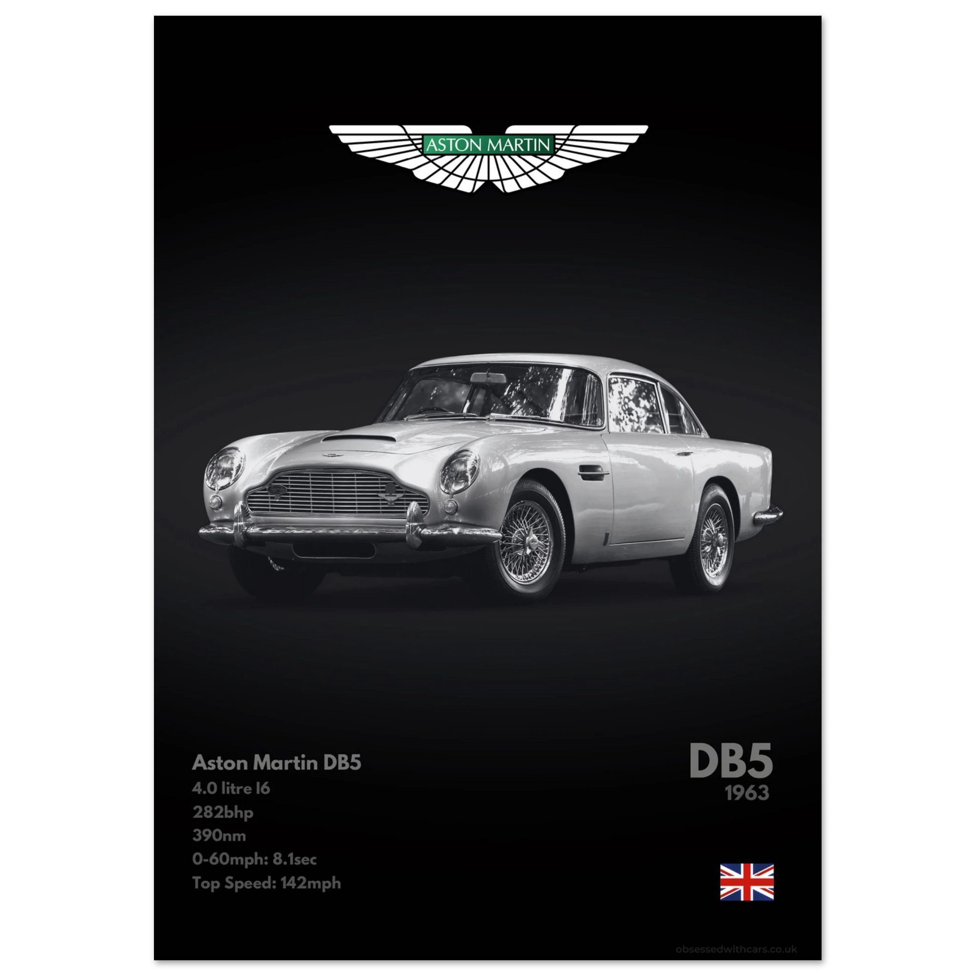 Aston Martin DB5 Poster - Monochrome Collection