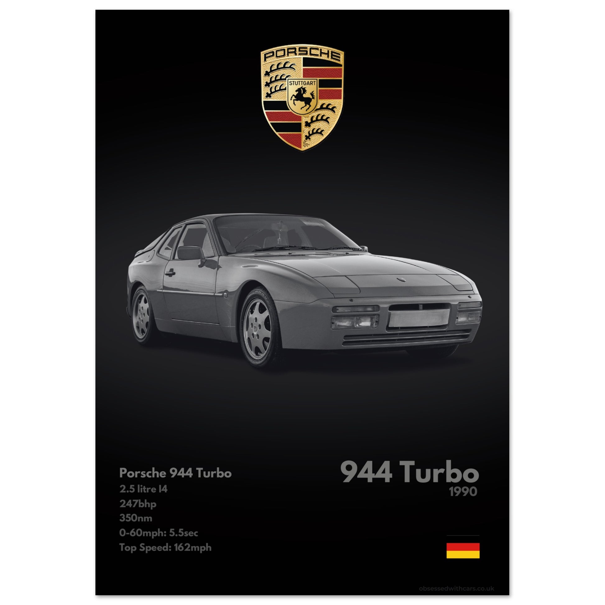 Porsche 944 Turbo Poster - Monochrome Collection