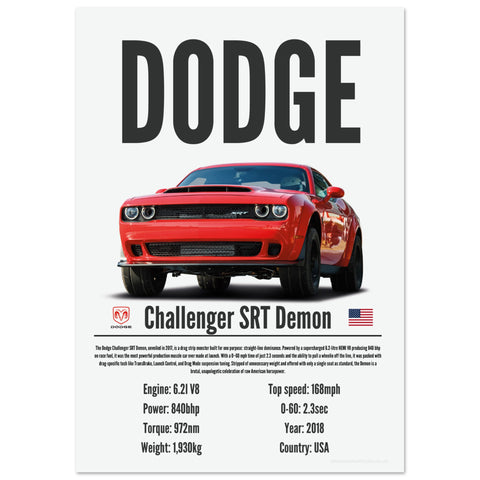 113 Dodge Challenger SRT Demon Poster - Precision Collection