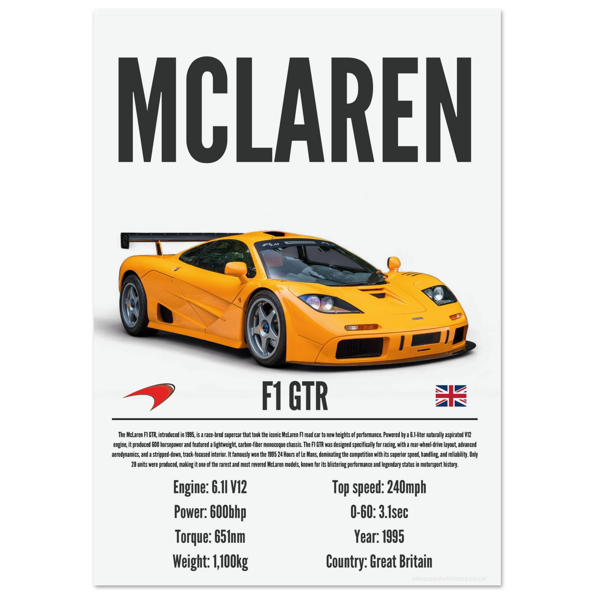 Mclaren F1 GTR Poster - Precision Collection