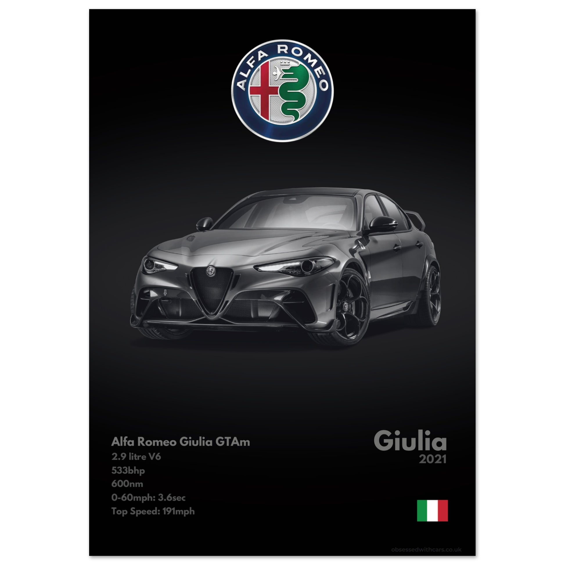 Alfa Romeo Giulia GTAm Poster - Monochrome Collection