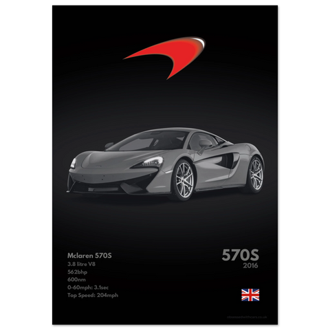 225 Mclaren 570S Poster - Monochrome Collection