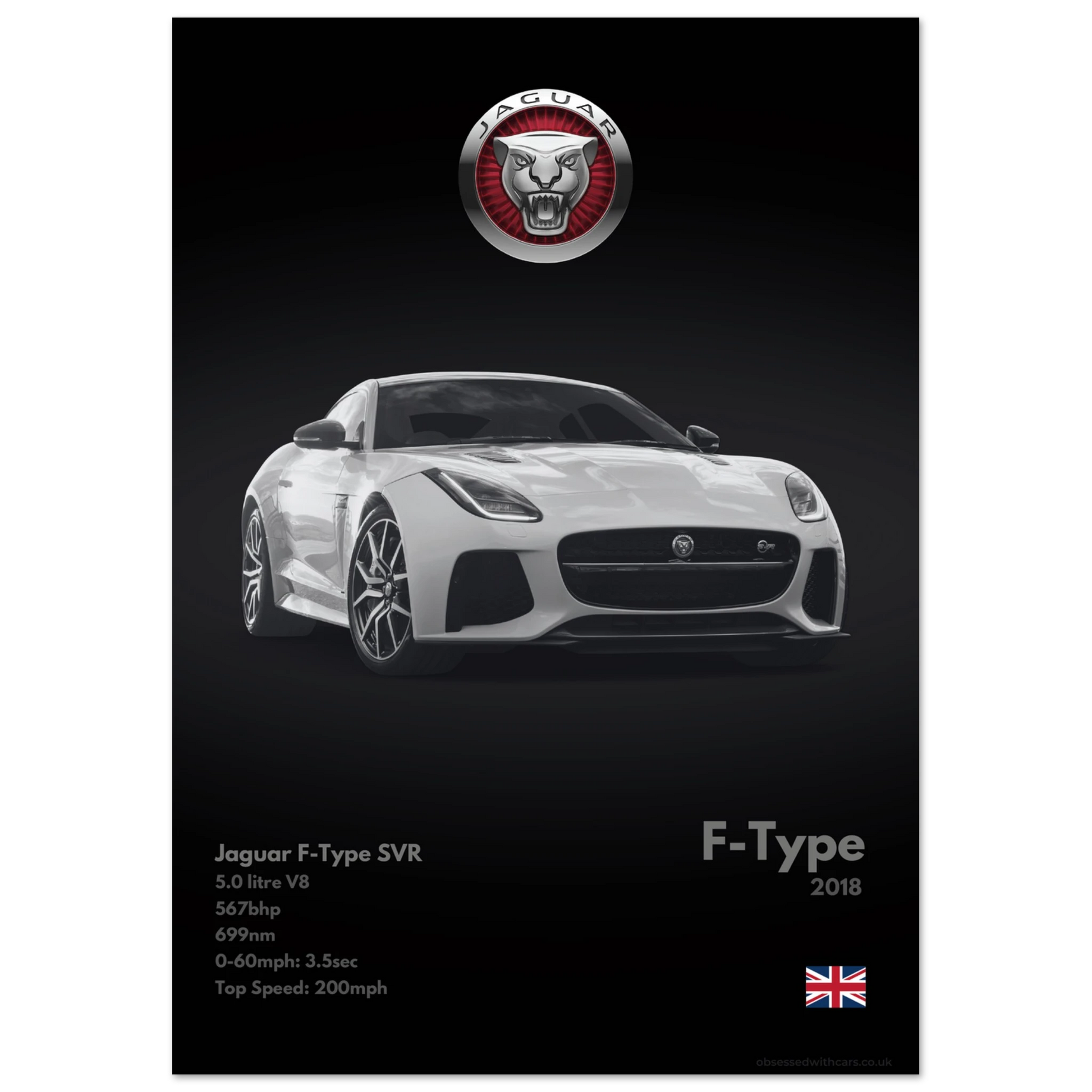 Jaguar F-Type SVR Poster - Monochrome Collection