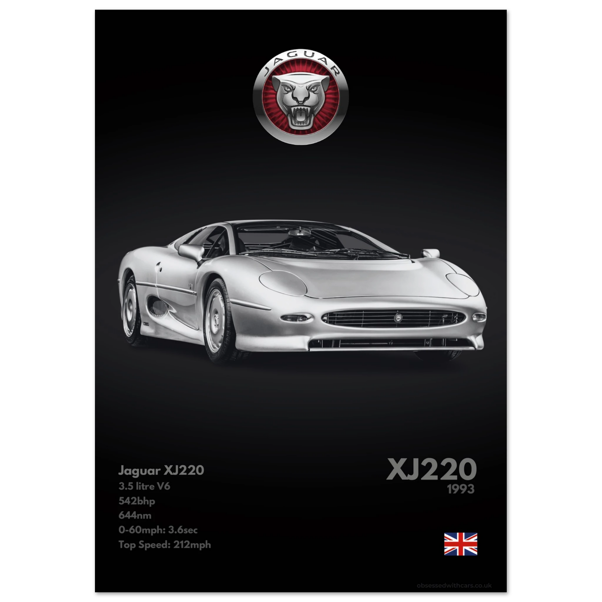 Jaguar XJ220 Poster - Monochrome Collection