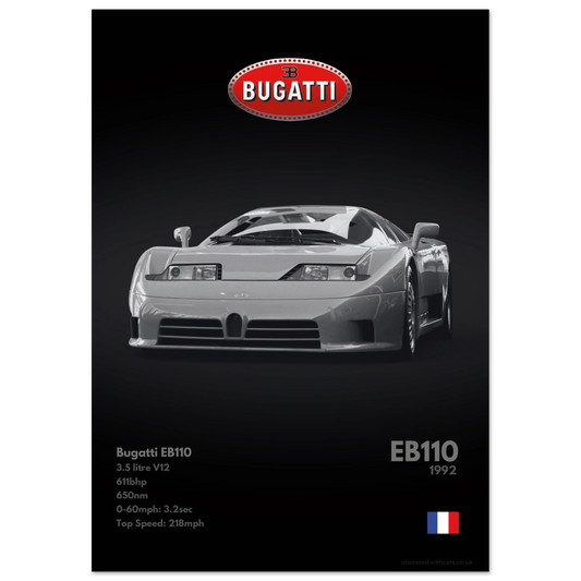 Bugatti EB110 Poster - Monochrome Collection