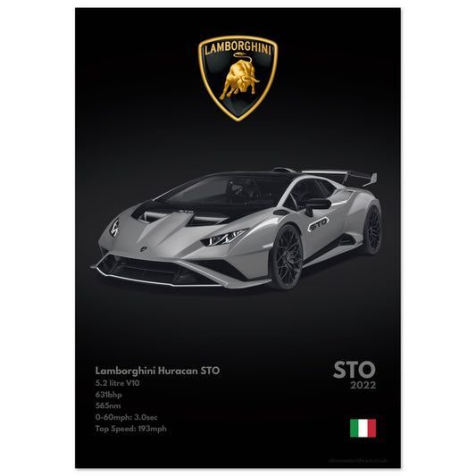 Lamborghini Huracan STO Poster - Monochrome Collection