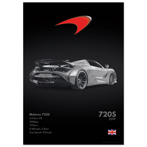 140 Mclaren 720s Poster - Monochrome Collection