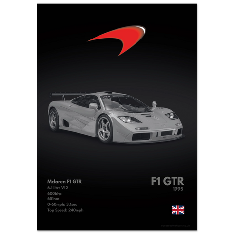 081 Mclaren F1 GTR Poster - Monochrome Collection