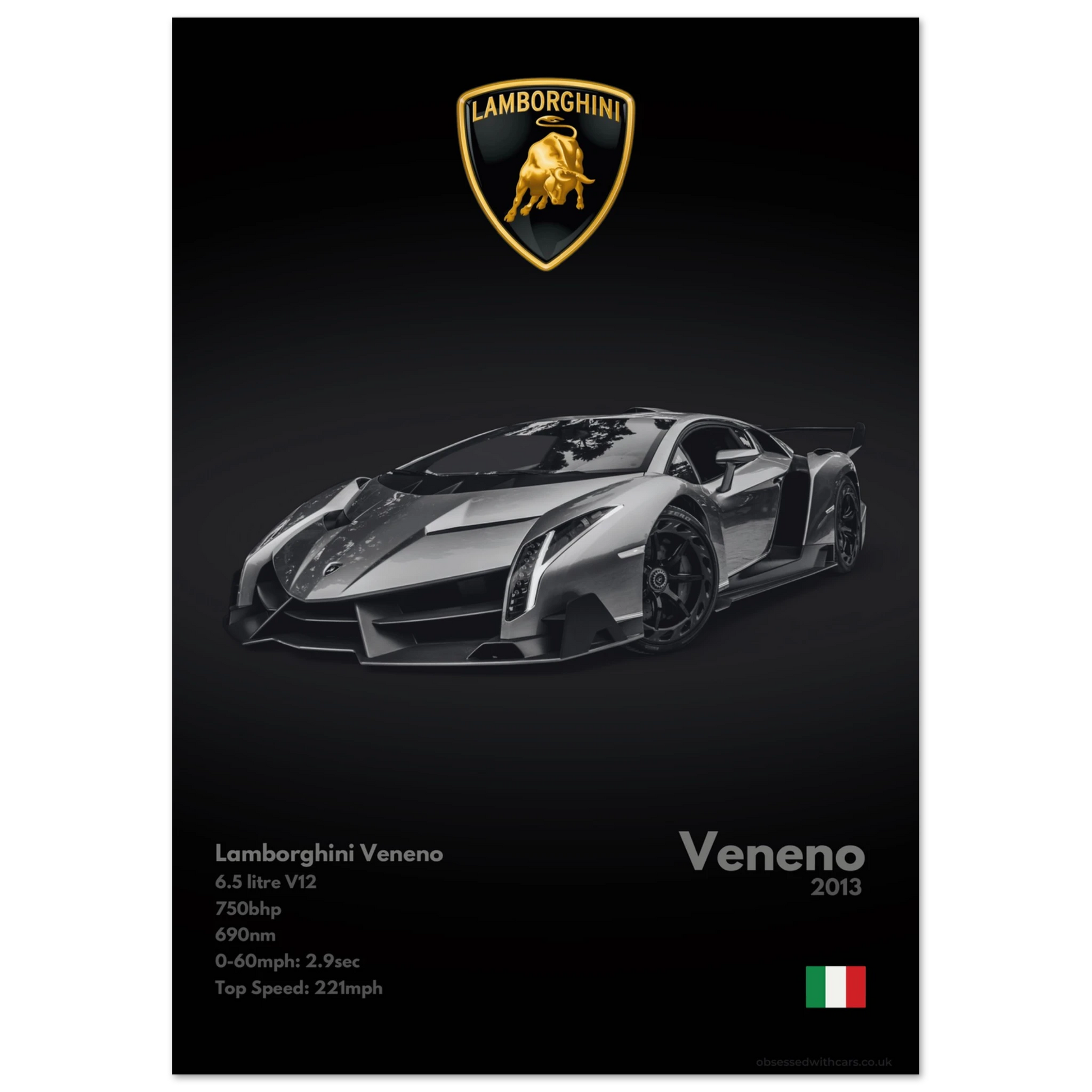 Lamborghini Veneno Poster - Monochrome Collection