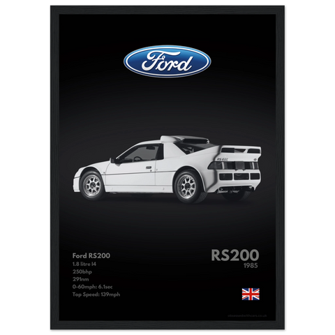 030 Ford RS200 Poster - Monochrome Collection