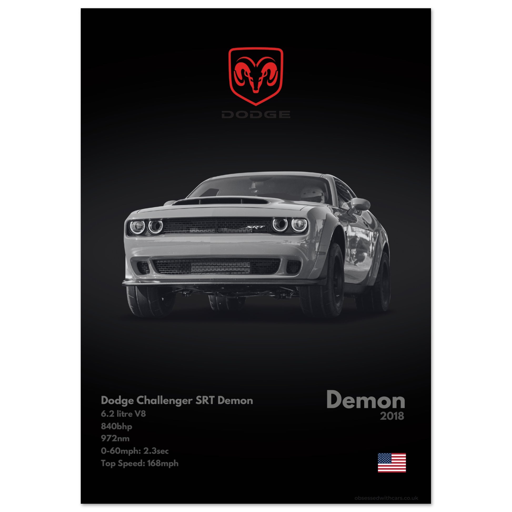 Dodge Challenger SRT Demon Poster- Monochrome Collection
