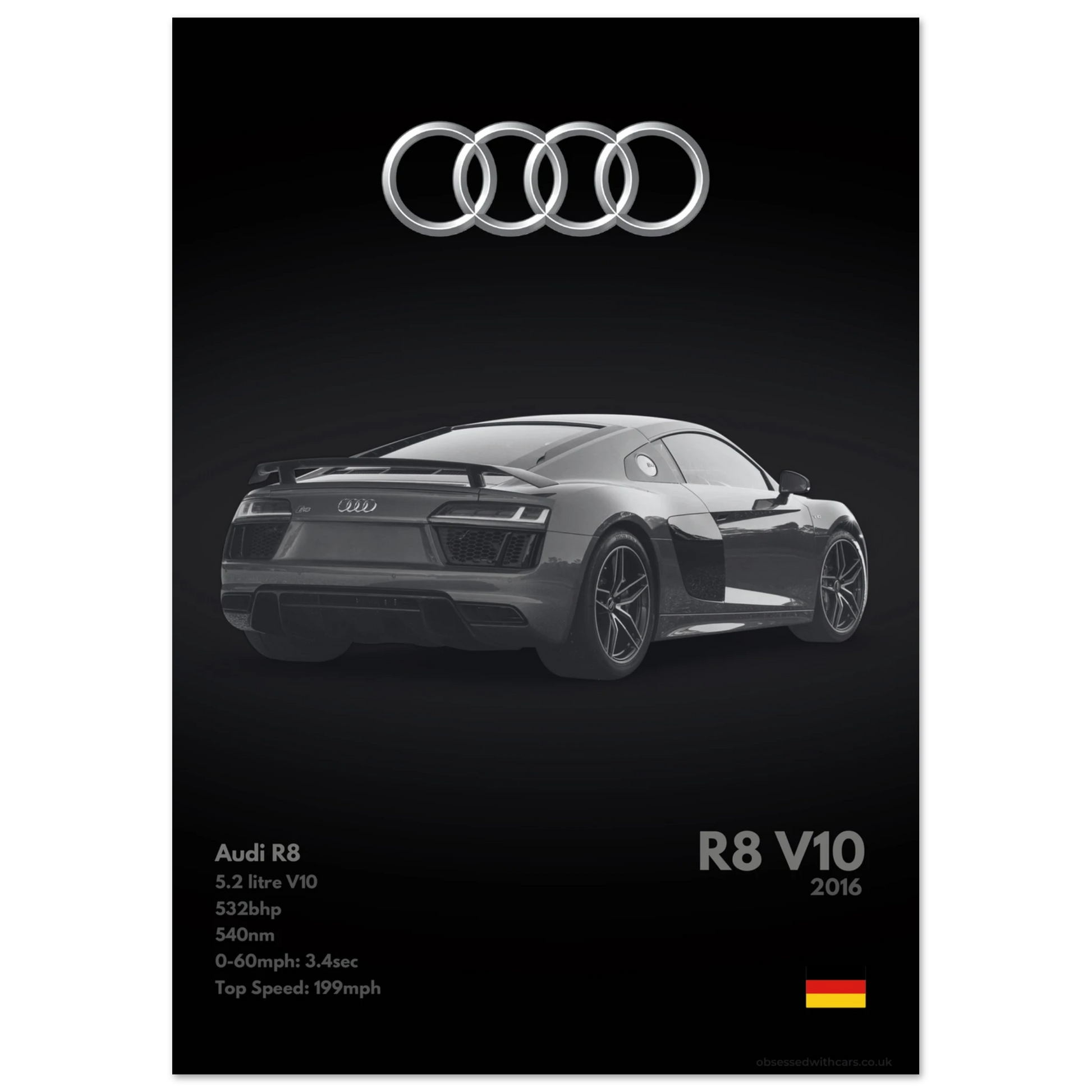 Audi R8 V10 Poster - Monochrome Collection