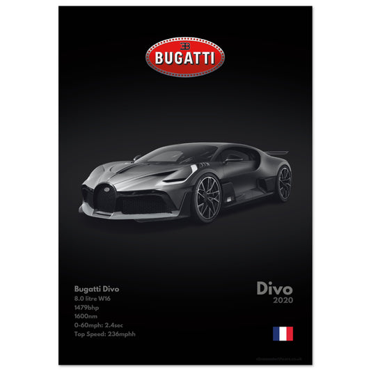 Bugatti Divo Poster - Monochrome Collection