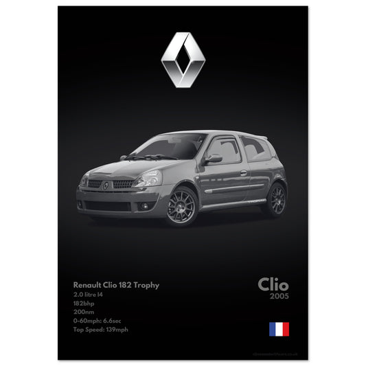 Renault Clio 182 Trophy Poster - Monochrome Collection