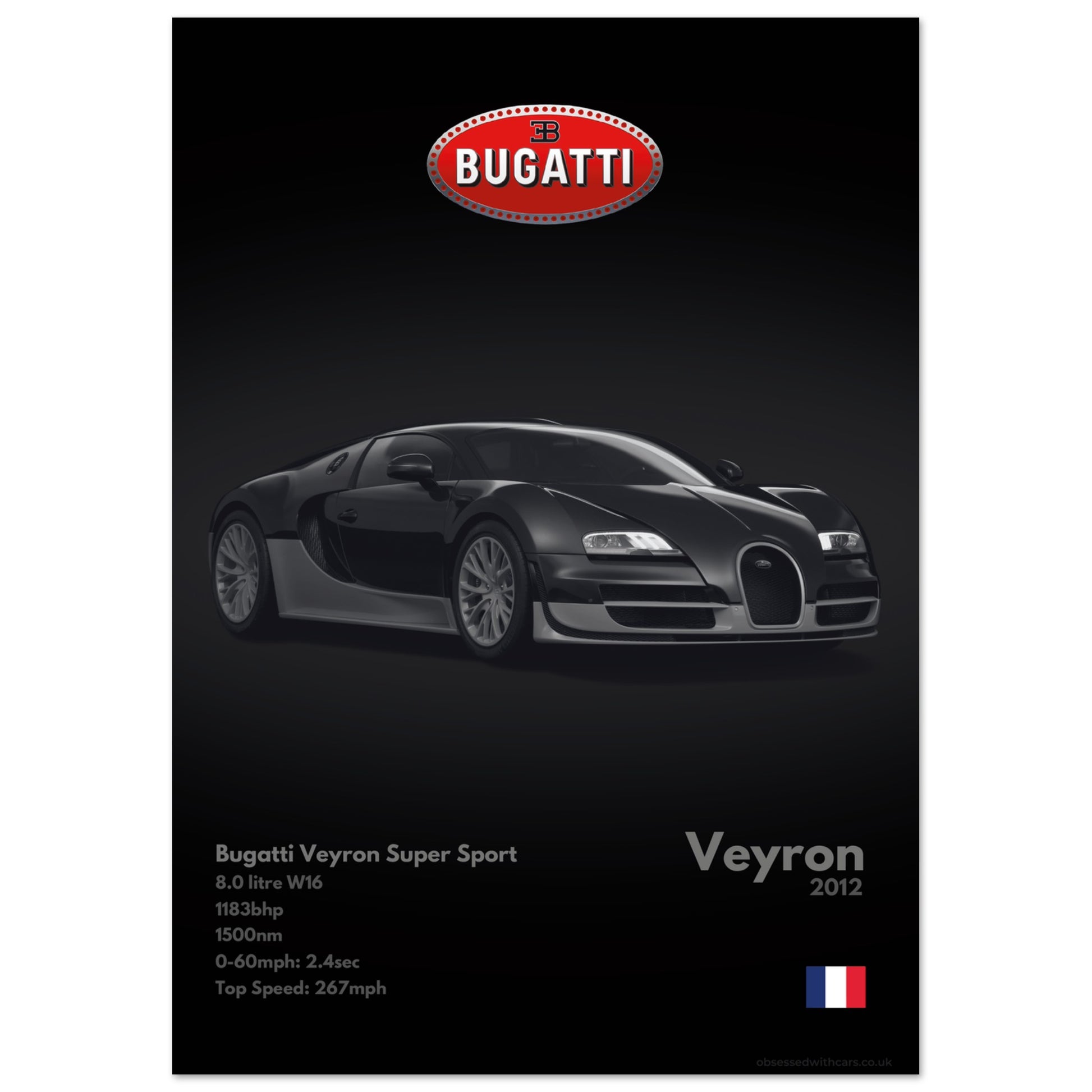 Bugatti Veyron Super Sport Poster - Monochrome Collection