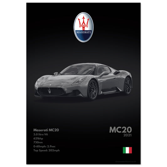 Maserati MC20 Poster - Monochrome Collection