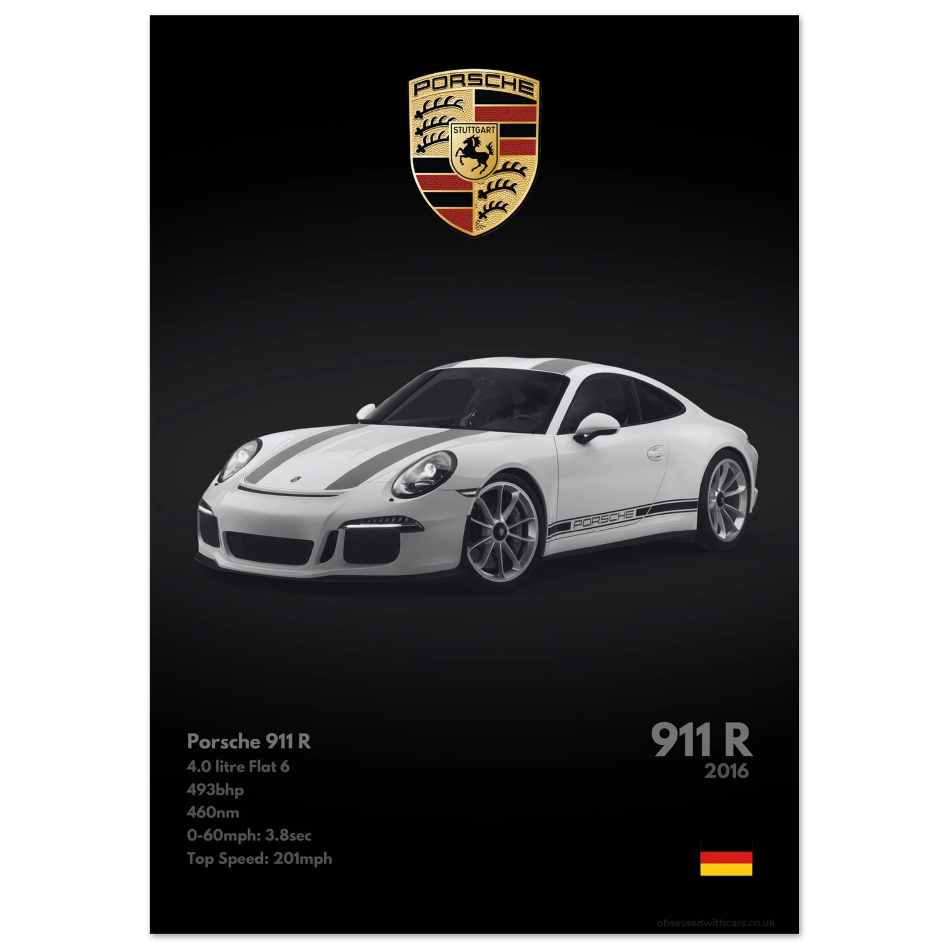 Porsche 911R Poster - Monochrome Collection
