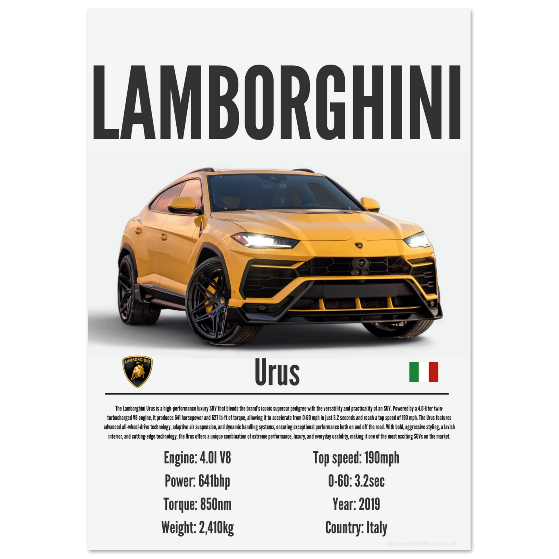 Lamborghini Urus Poster - Precision Collection
