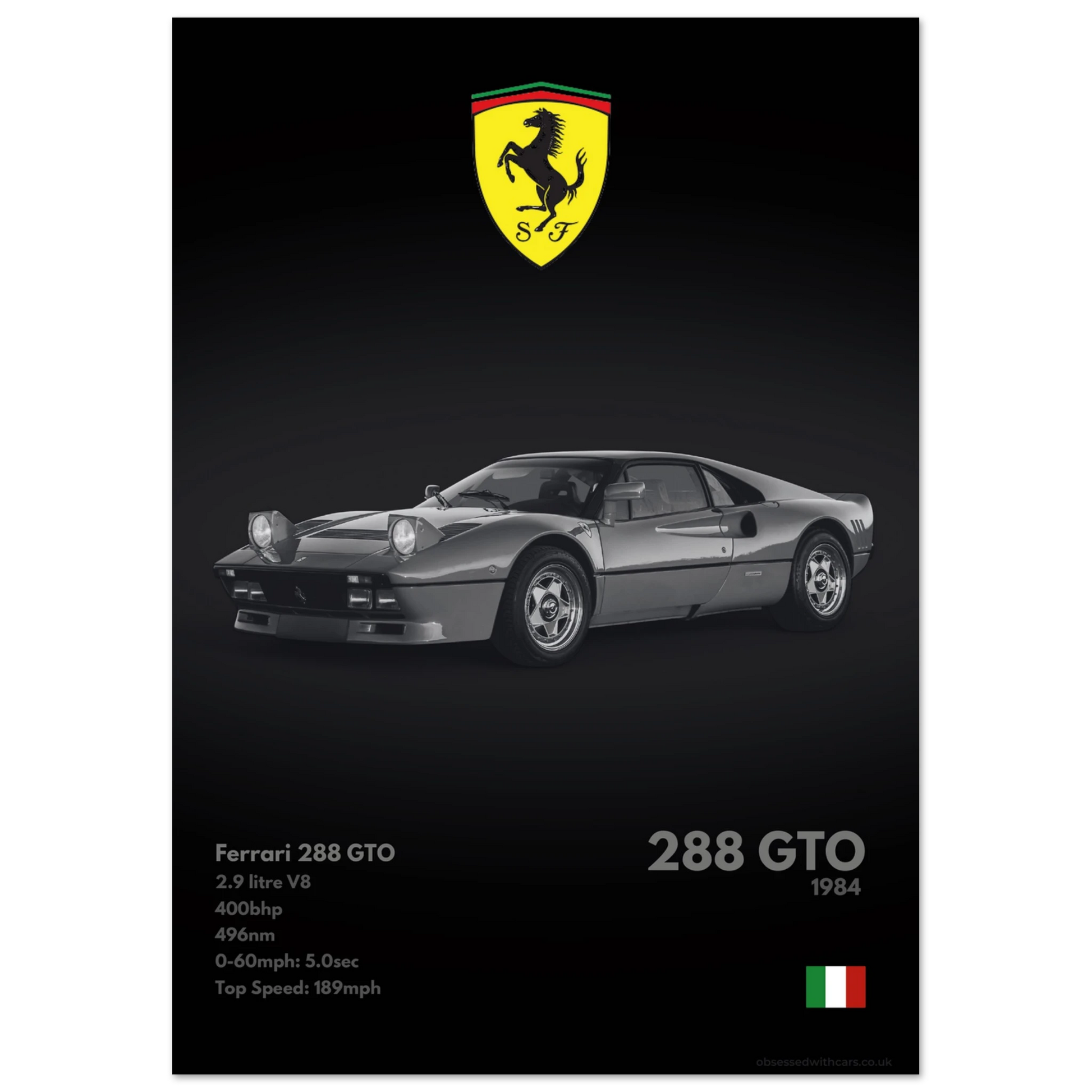 Ferrari 288 GTO Poster - Monochrome Collection