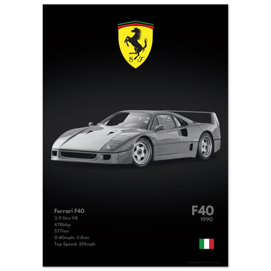 Ferrari F40 Poster - Monochrome Collection